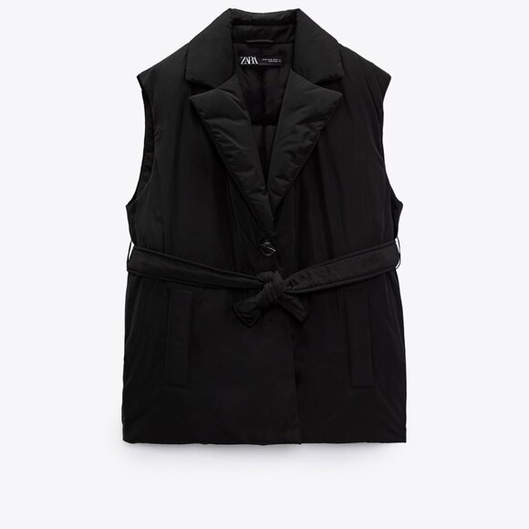 Zara WOMEN'S BELTED PUFFER VEST BLACK - Picture 3 of 5